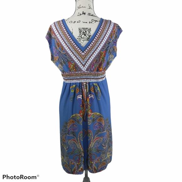 Kiara Blue Paisley Print Boho Festival V Neck Dress - Picture 5 of 7